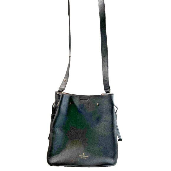 Kate Spade Black Crossbody Bucket Bag Womens Black Pebbled Leather Gold Accent - Picture 4 of 8